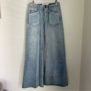 Free People Striped Pockets Flared / Bell Denim Jeans